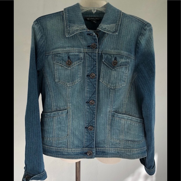 INC Denim Subtle Distressed Stripe Jacket/Blazer - Picture 1 of 8